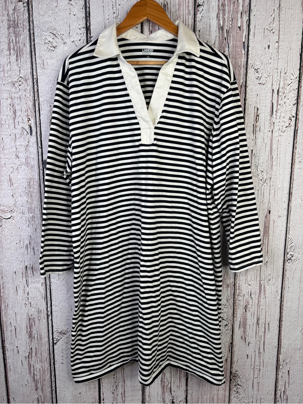 Lands’ End Plus Size 2X 20W-22W Striped Black & White Long Sleeve Mini Dress